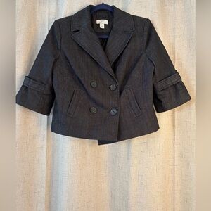 LOFT Dark Gray/Black Cropped Jacket Blazer Double Breasted Pockets Size 10P